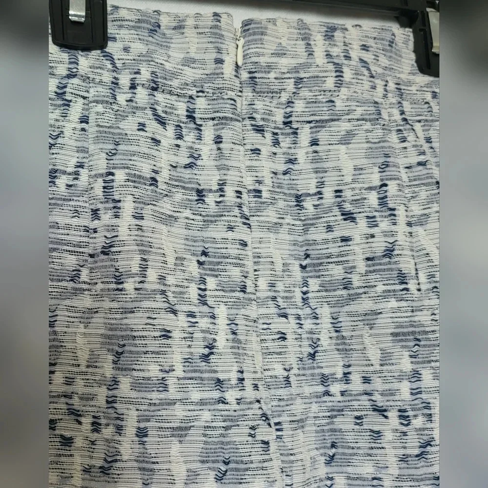Loft Blue & White Tweed Woven Textured Pockets Back‎ Zip Preppy Mini Skirt 6 New